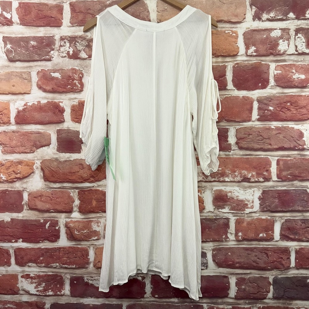 Naif Dress Women's XL Petite White Gold Ring Accent Beachy Crinkle Slit Sleeves - Picture 2 of 8